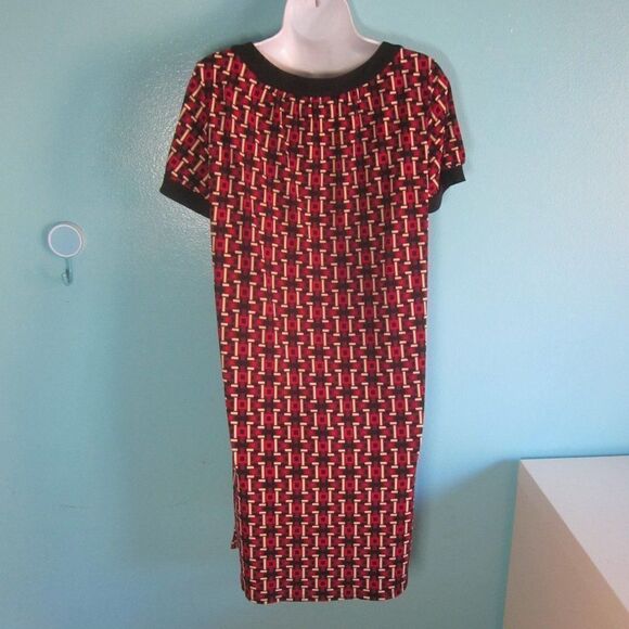 Loft Women Size S Casual Pullover Red Geometric Print Knee Length Dress 38" Bust - Picture 7 of 10